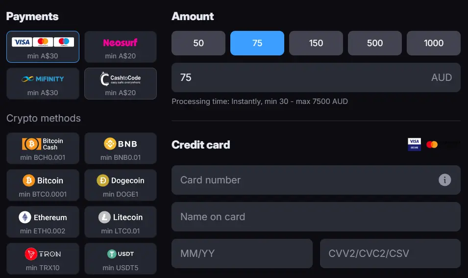 Payments at Sky Crown Online Casino